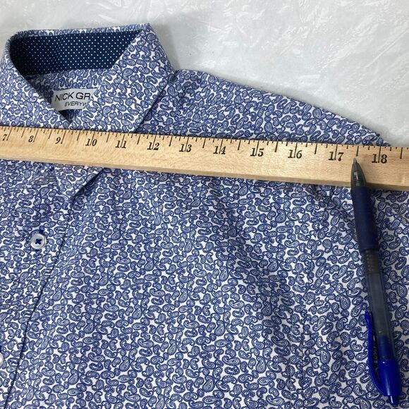 Nick Graham Everywhere Shirt Blue Paisley Flip Cuff Modern Fit 15.5 34-35 M - Picture 8 of 14